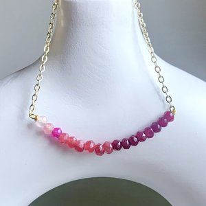 Red Gradient Natural Stone Bead 14K Gold Plated Chain Adjustable Necklace
